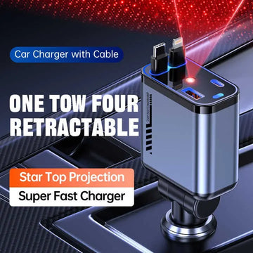 Premium 66W Retractable Car Charger with Ambient Light