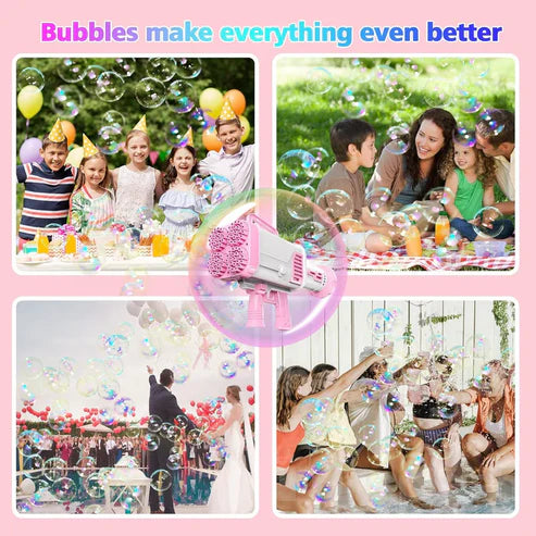 BUBBLE FUN Bazooka Bubble Gun – 60 Holes Automatic Bubble Blaster for Kids & Outdoor Play
